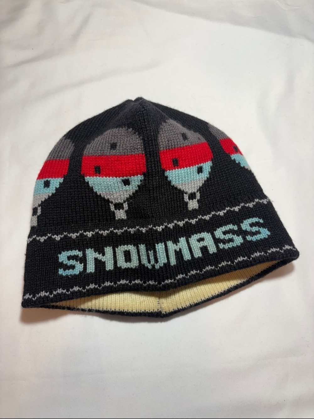 Vintage Wool Knit Beanie “SNOWMASS” Hot Air Balloon Design Winter Hat Duke USA